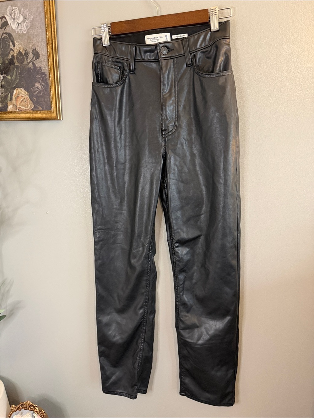 Abercrombie & Fitch Vegan Leather Pants Women’s 2 Long Black High Rise 26 - Picture 6 of 9